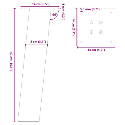 sofabordsben 4 stk. sort 42 cm stål