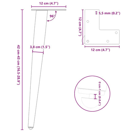 sofabordben konisk form 4 stk. hvid 42-43 cm stål