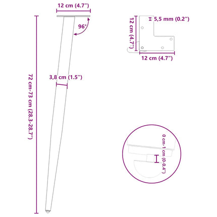 konsolbordben konisk form 4 stk. hvid 72-73 cm stål