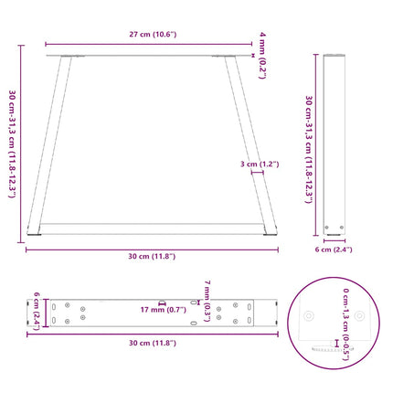 sofabordsben V-formet 2 stk. sort 30x(30-31,3) cm stål