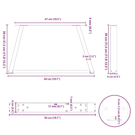 sofabordsben V-formet 2 stk. sort 50x(30-31,3) cm stål