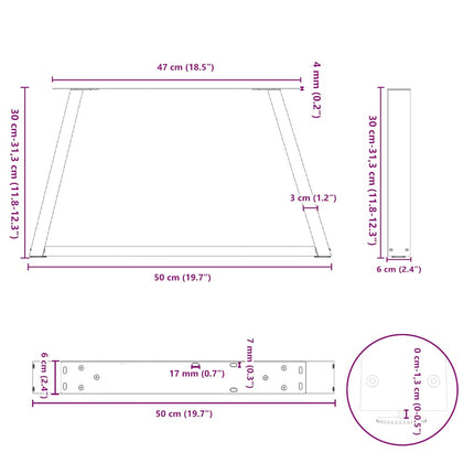sofabordsben V-formet 2 stk. naturstål 50x(30-31,3) cm stål