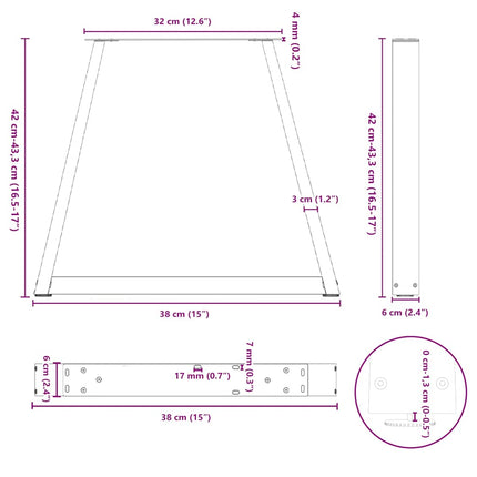 sofabordsben V-formet 2 stk. sort 38 x (42-43,3) cm stål