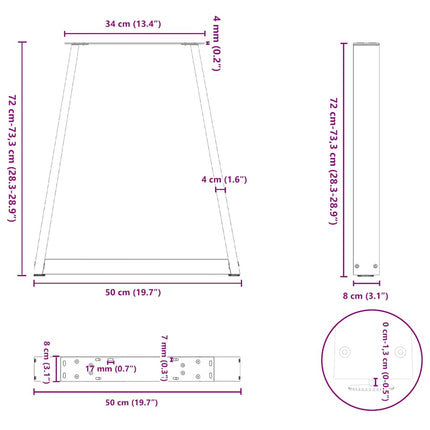spisebordsben V-formet 2 stk. hvid 50x(72-73,3) cm stål