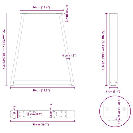spisebordsben V-formet 2 stk. antracit 50x(72-73,3) cm stål