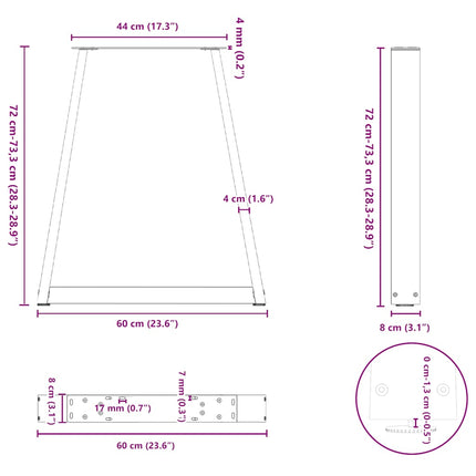 spisebordsben V-formet 2 stk. sort 60 x (72-73,3) cm stål