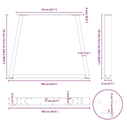 spisebordben V-formet 3 stk. naturstål 100x(72-73,3) cm stål