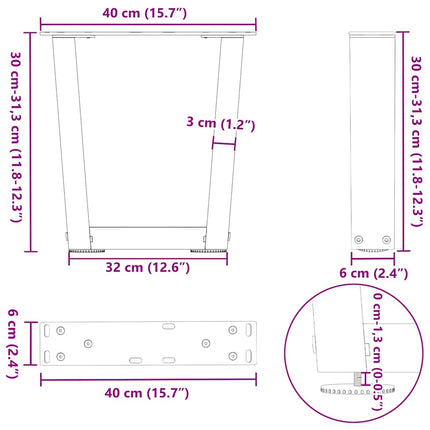 sofabordsben V-formet 2 stk. antracit 40x(30-31,3) cm stål