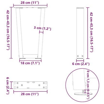 sofabordsben V-formet 2 stk. hvid 28 x (42-43,3) cm stål