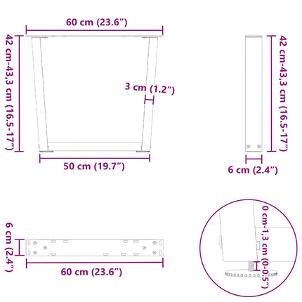 sofabordsben V-formet 2 stk. antracit 60x(42-43,3) cm stål