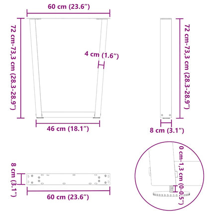 spisebordsben V-formet 2 stk. antracit 60 x (72-73,3) cm stål