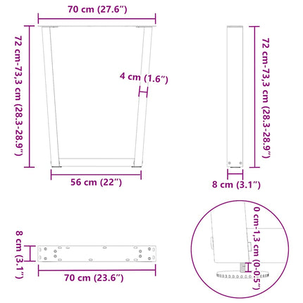 spisebordsben V-formet 3 stk. sort 70 x (72-73,3) cm stål