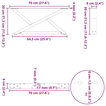 sofabordsben 2 stk. sort 70 x (30-31,3) cm stål