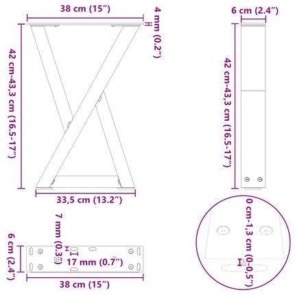 sofabordsben 2 stk. sort 38 x (42-43,3) cm stål