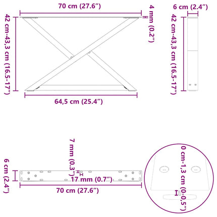 sofabordsben 2 stk. sort 70 x (42-43,3) cm stål