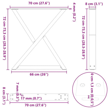 spisebordsben 2 stk. hvid 70 x (72-73,3) cm stål