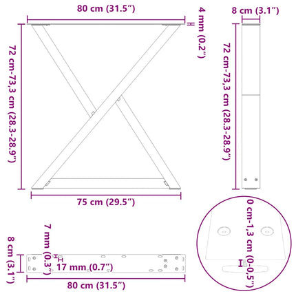 spisebordsben 2 stk. sort 80 x (72-73,3) cm stål