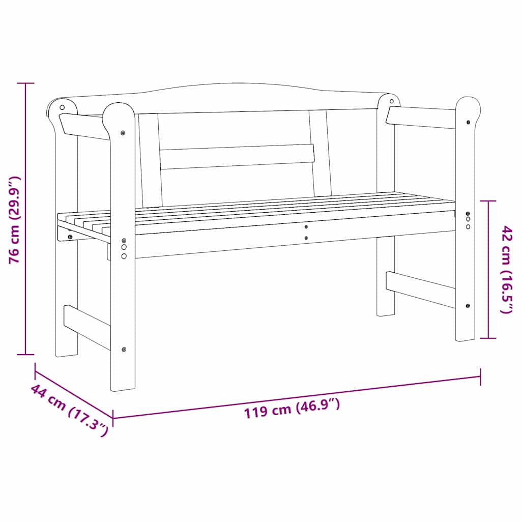 Udendørs bænk Brun 119 x 44 x 76 cm Massiv fyrretræ