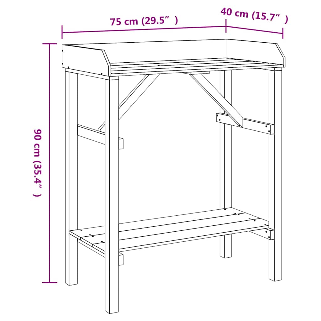 Planteholdere med hylde Brun 75 x 40 x 90 cm Solid fyrretræ