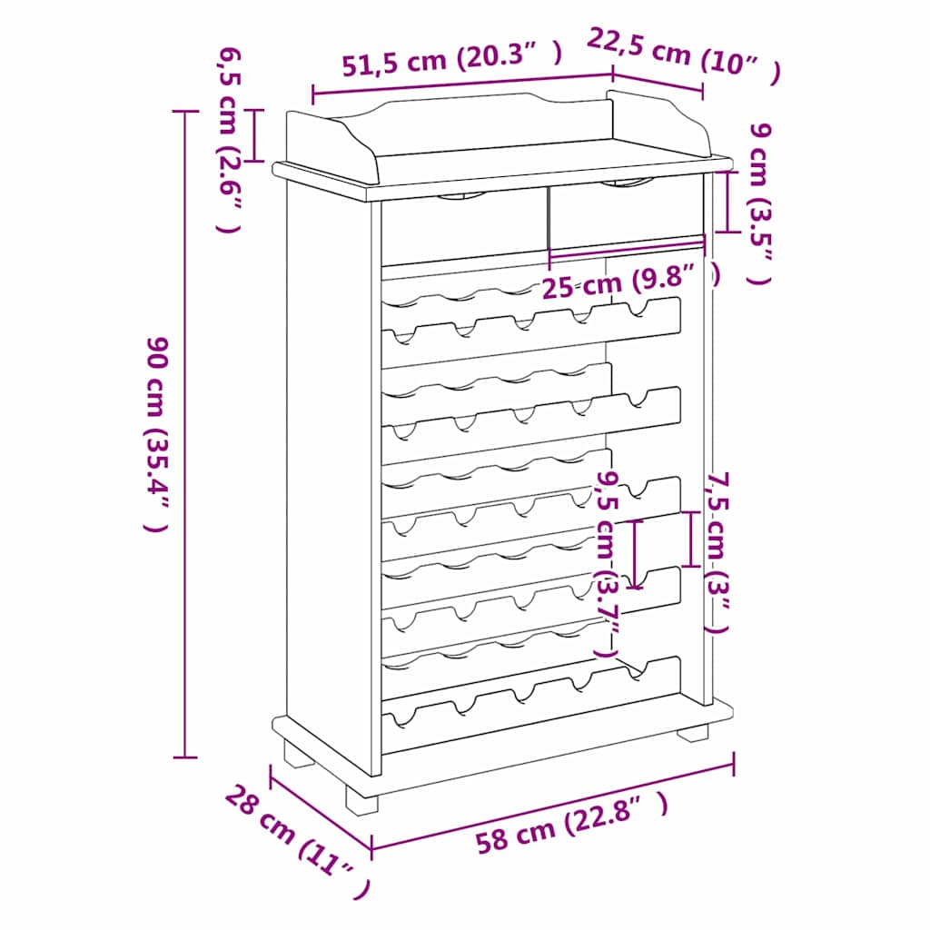 Vinfad Brun 90 x 60 x 30 cm Massivt fyrretræ