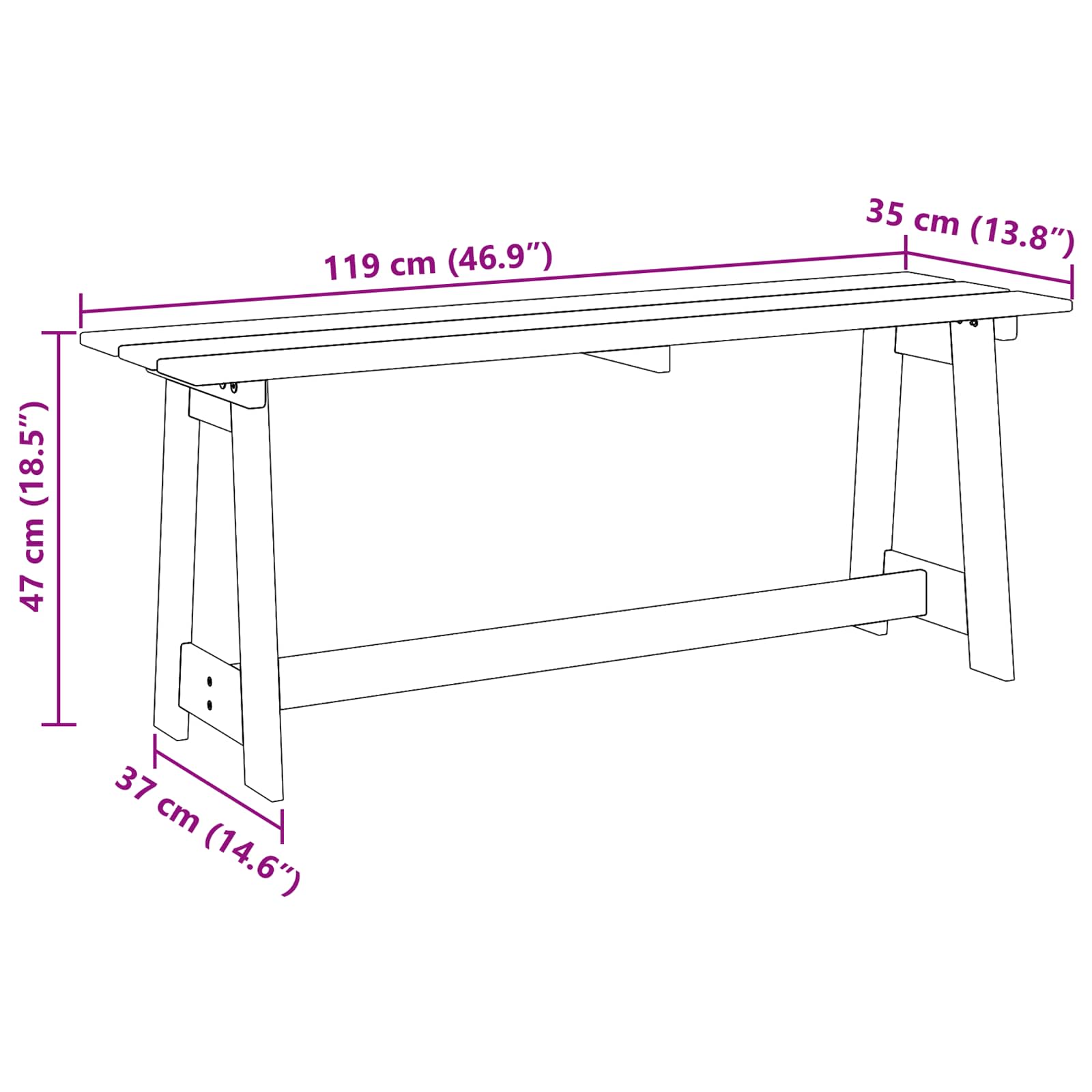 Udendørs bænk Naturfarvet 119 x 37 x 47 cm Massiv Fyrretræ