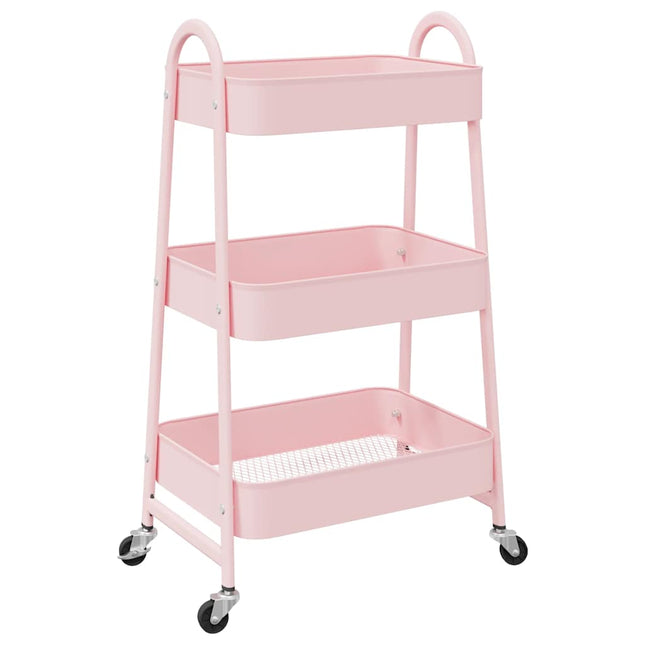 opbevaringsvogn 3-lags pink 42x41,5x77 cm stål
