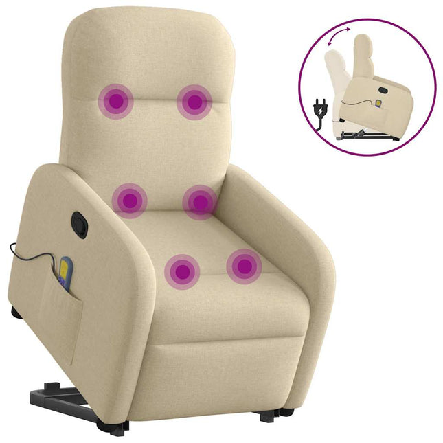 løftestol med massagefunktion stof cremefarvet