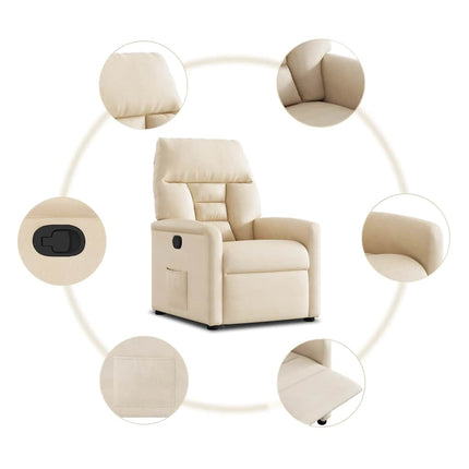massagestol med løftefunktion mikrofiberstof beige