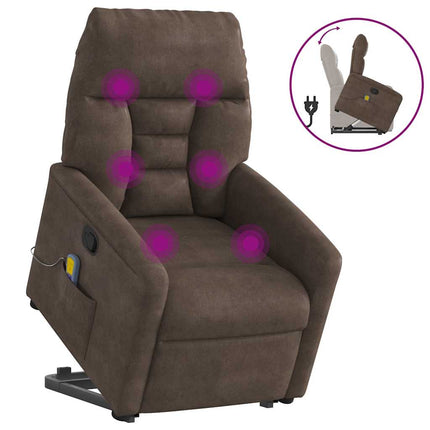 massagestol med løftefunktion mikrofiberstof brun