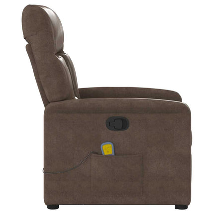 massagestol med løftefunktion mikrofiberstof brun