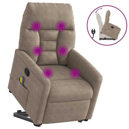 massagestol med løftefunktion mikrofiberstof gråbrun