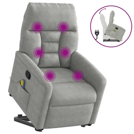 massagestol med løftefunktion mikrofiberstof lysegrå