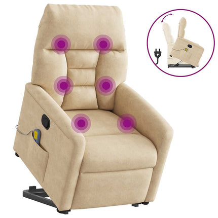 massagestol med løftefunktion mikrofiberstof cremefarvet