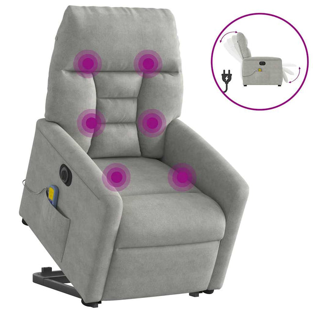 massagestol med løftefunktion mikrofiberstof lysegrå