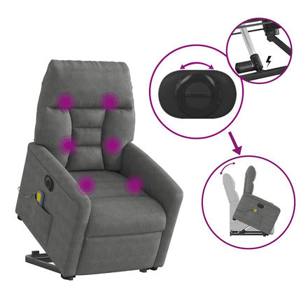 massagestol med løftefunktion mikrofiberstof mørkegrå