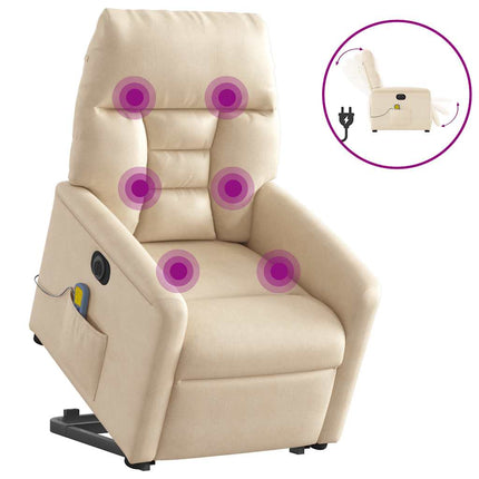 massagestol med løftefunktion mikrofiberstof beige