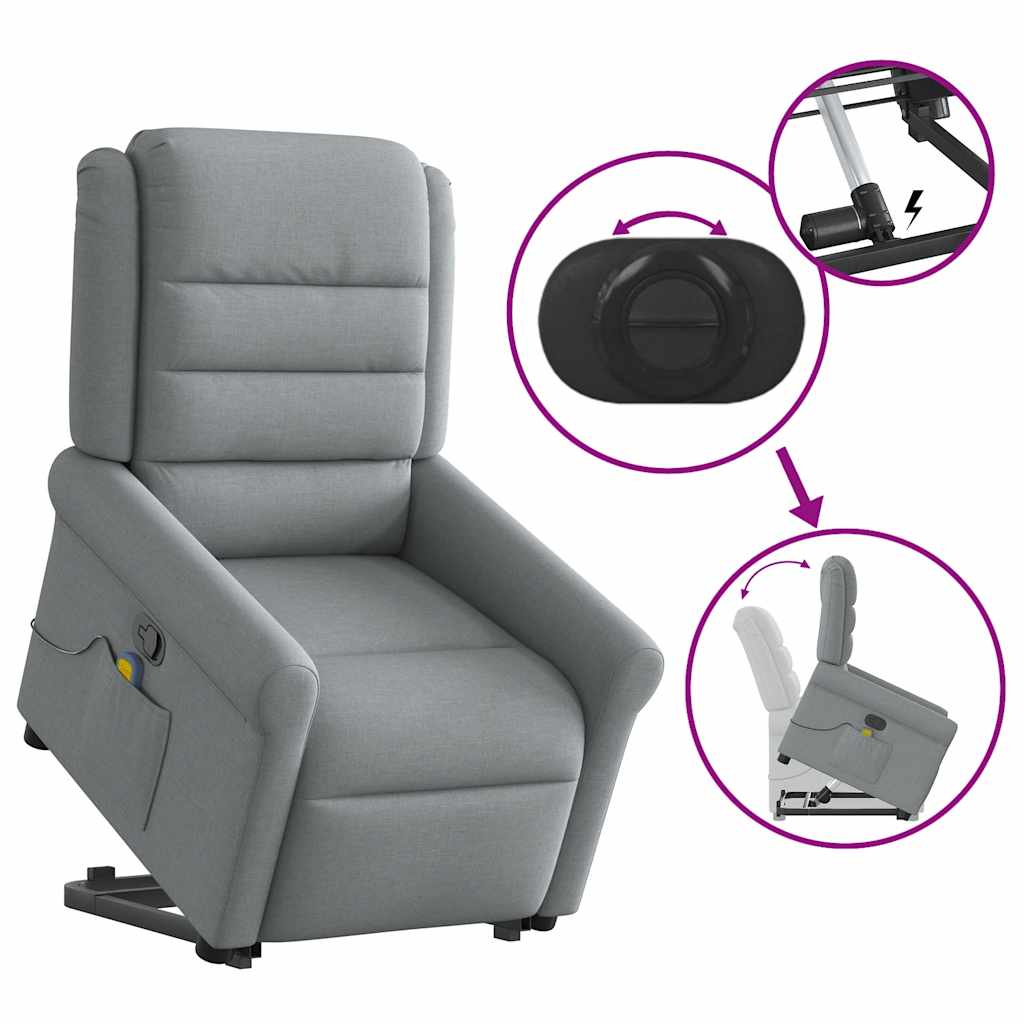 massagestol med løftefunktion stof lysegrå