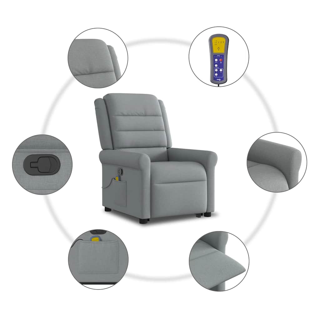 massagestol med løftefunktion stof lysegrå