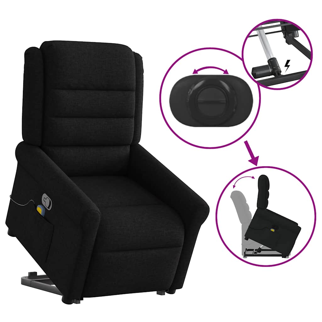 løftestol med massage stof sort