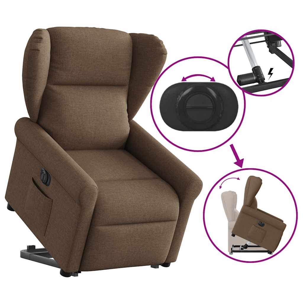 eldrevet lænestol med løftefunktion stof brun