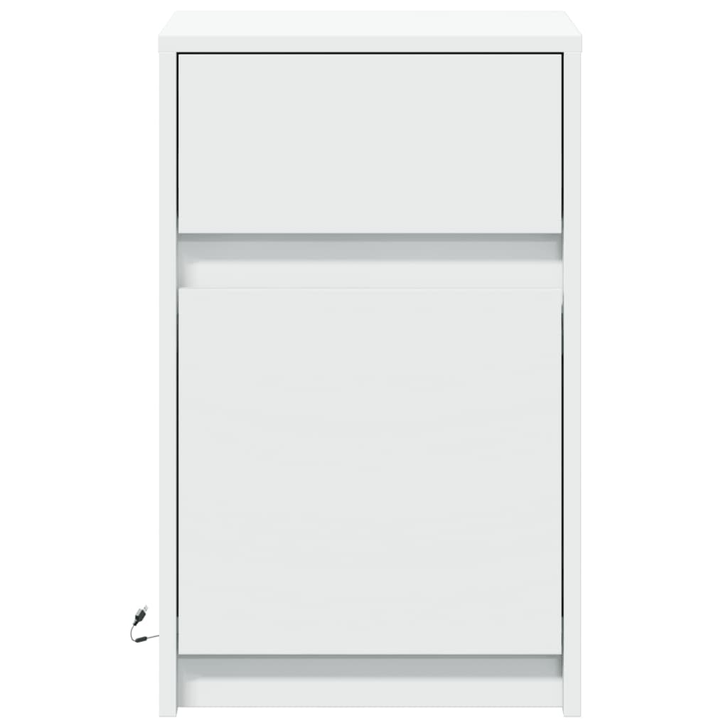 sengebord med LED-lys konstrueret træ hvid