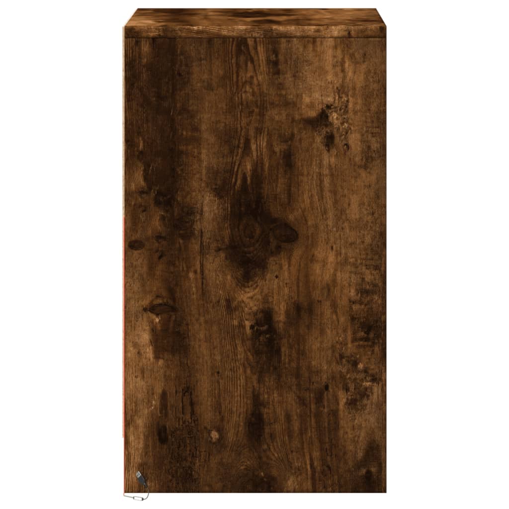 sengebord med LED-lys konstrueret træ røget egetræsfarve