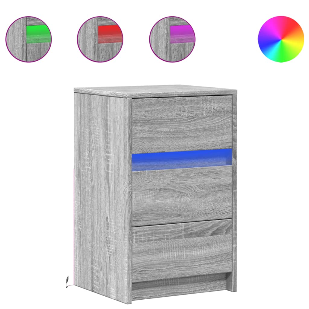 sengebord med LED-lys konstrueret træ grå sonoma-eg