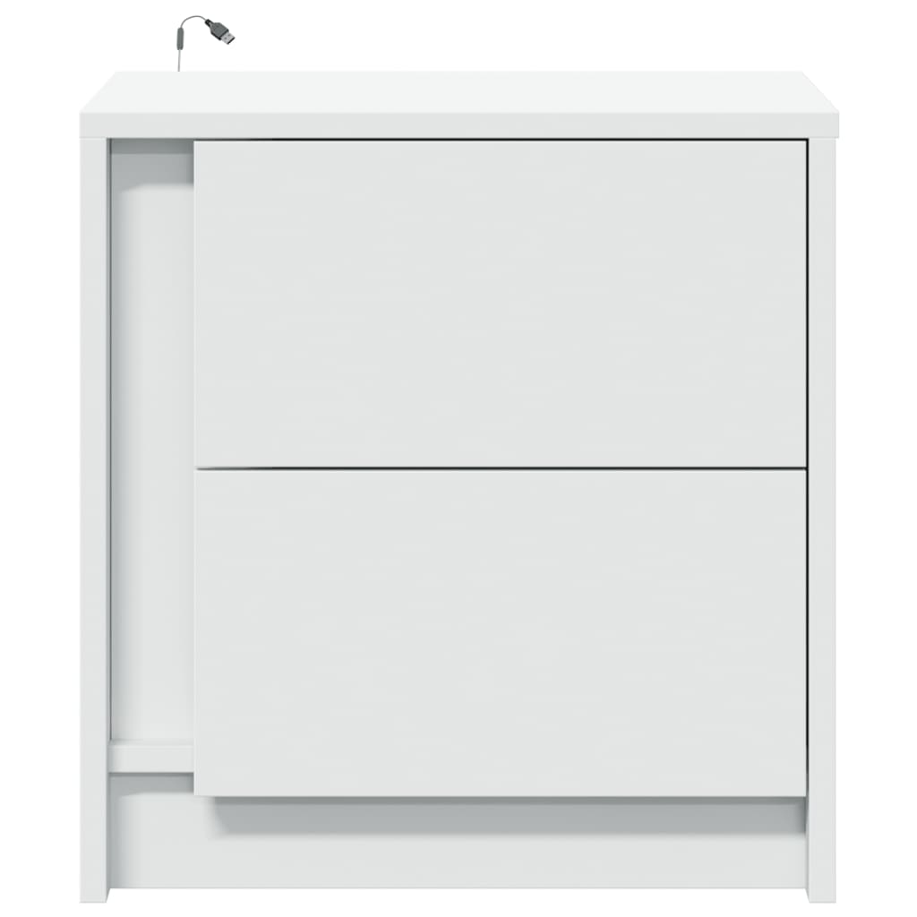 sengebord med LED-lys konstrueret træ hvid