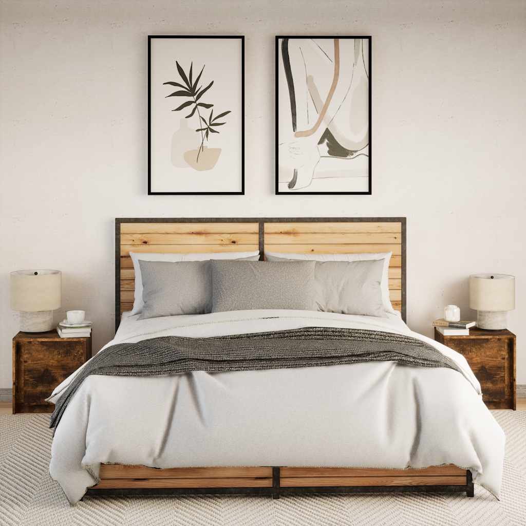 sengeborde 2 stk. med LED-lys konstrueret træ røget egetræ