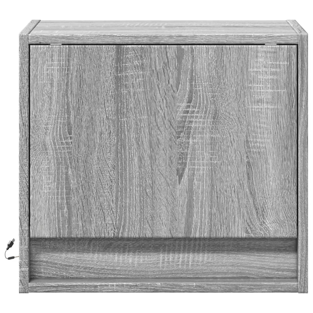 væghængte sengeborde 2 stk. med LED-lys grå sonoma-eg