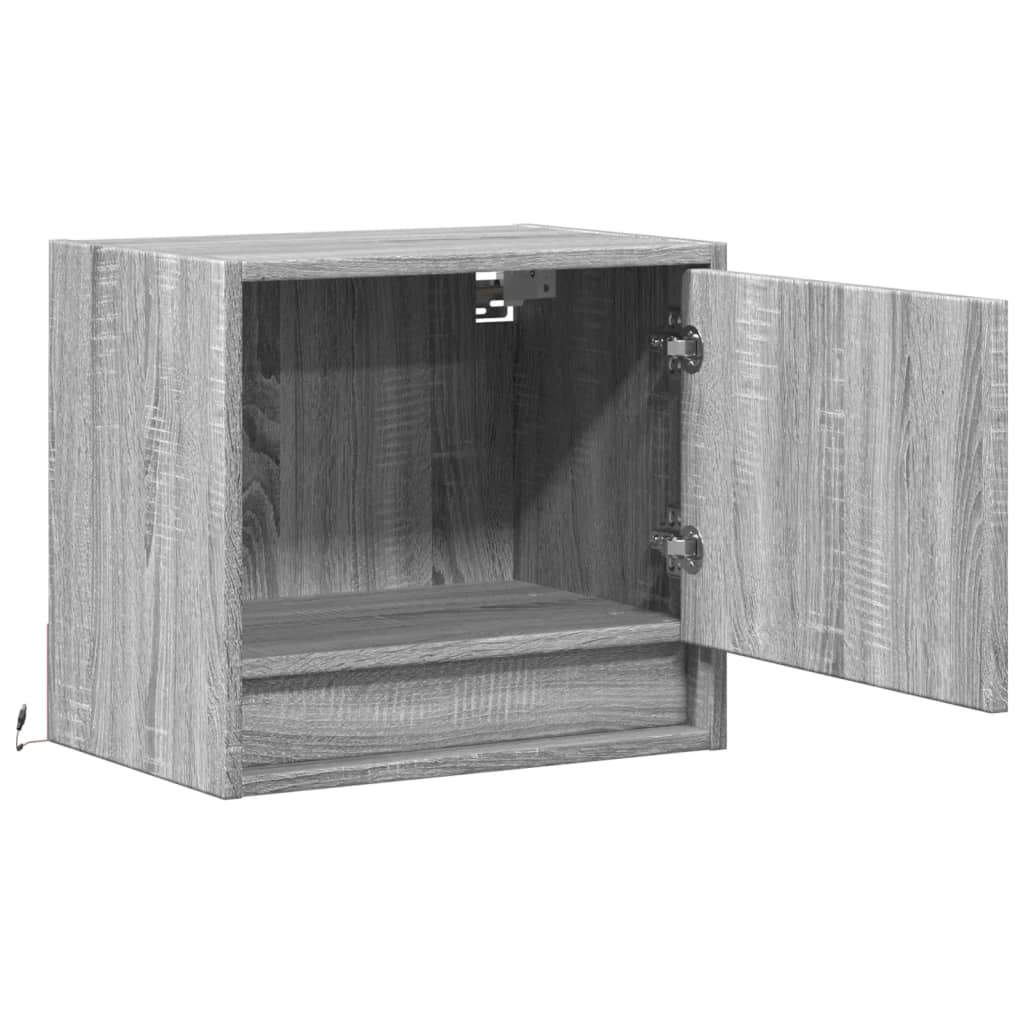 væghængte sengeborde 2 stk. med LED-lys grå sonoma-eg