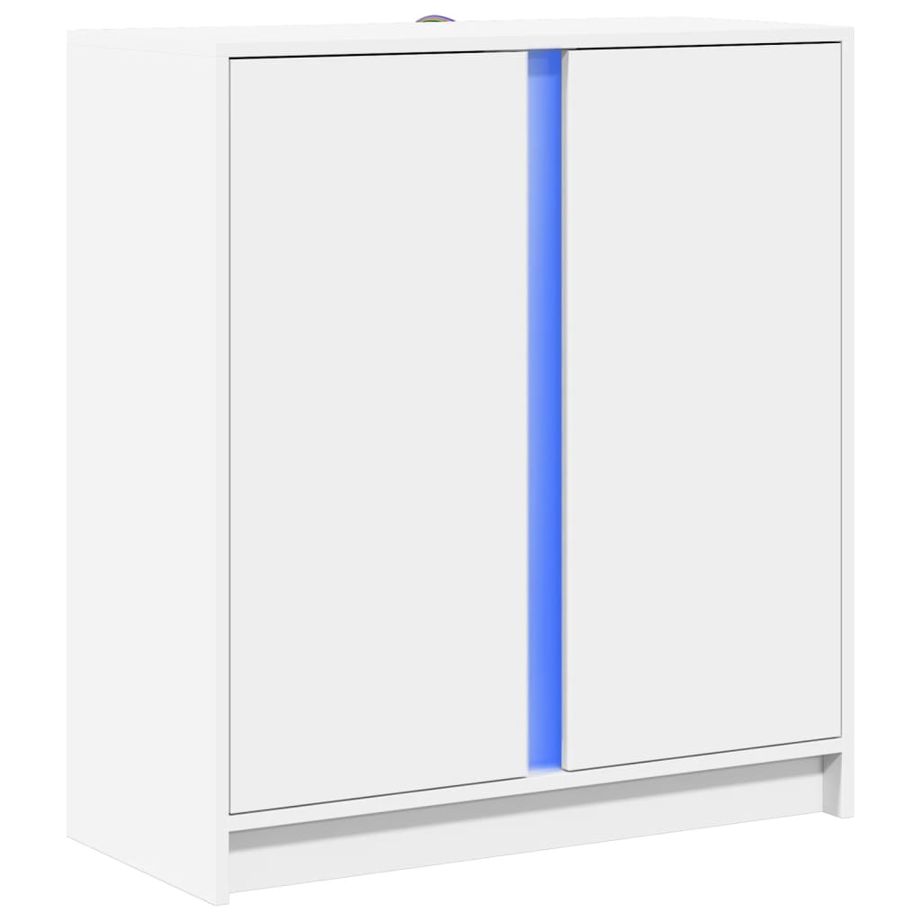 skænk med LED-lys 77x34x85 cm konstrueret træ hvid