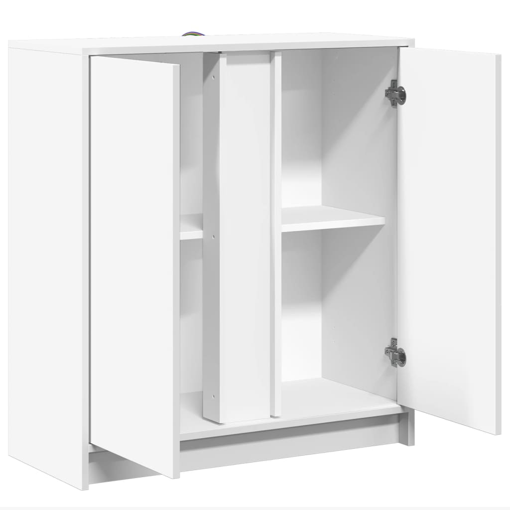 skænk med LED-lys 77x34x85 cm konstrueret træ hvid