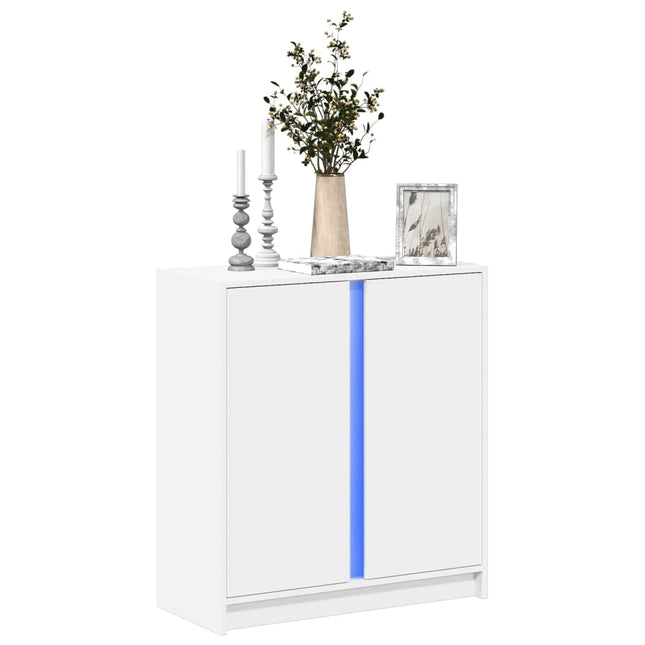 skænk med LED-lys 77x34x85 cm konstrueret træ hvid